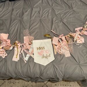 Handmade Pink and Gold "Miss One-derful" Highchair Banner.